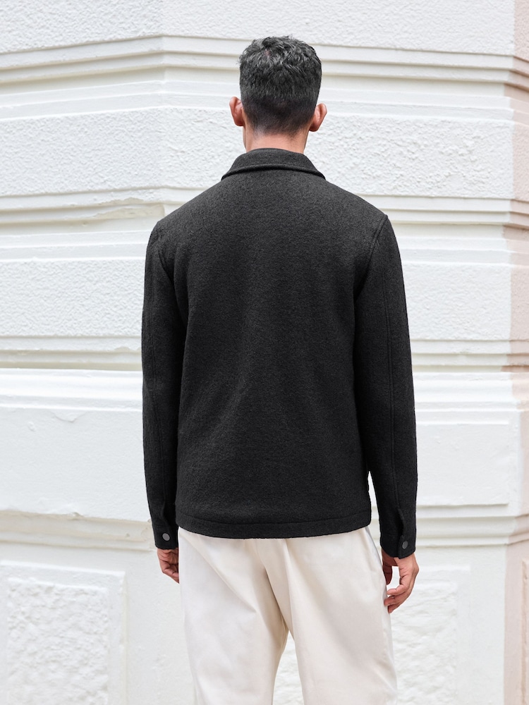 Black Zip Wool Rich Boucle Textured Padded Jacket - Image 2 of 12