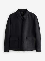 Black Zip Wool Rich Boucle Textured Padded Jacket - Image 5 of 12