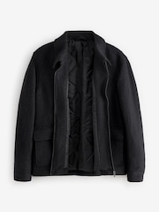 Black Zip Wool Rich Boucle Textured Padded Jacket - Image 6 of 12