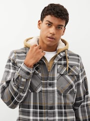 Grey Borg Lined Check Shacket with Hood - Image 3 of 9