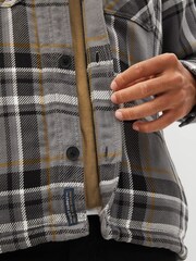 Grey Borg Lined Check Shacket with Hood - Image 4 of 9