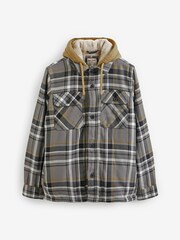 Grey Borg Lined Check Shacket with Hood - Image 5 of 9