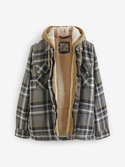 Grey Borg Lined Check Shacket with Hood - Image 6 of 9