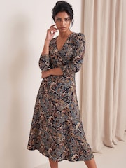 Roman Yellow Paisley Floral Midi Dress - Image 1 of 4