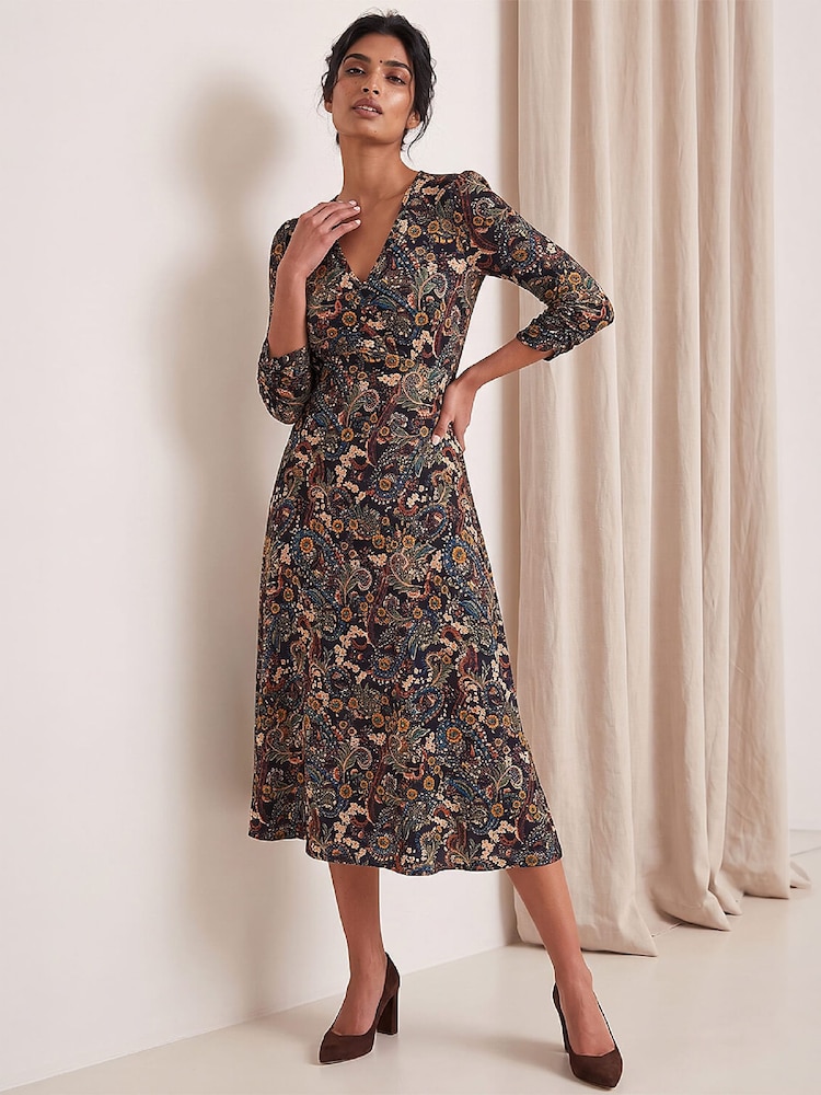 Roman Yellow Paisley Floral Midi Dress - Image 2 of 4 Roman Yellow Paisley Floral Midi Dress - Image 2 of 4