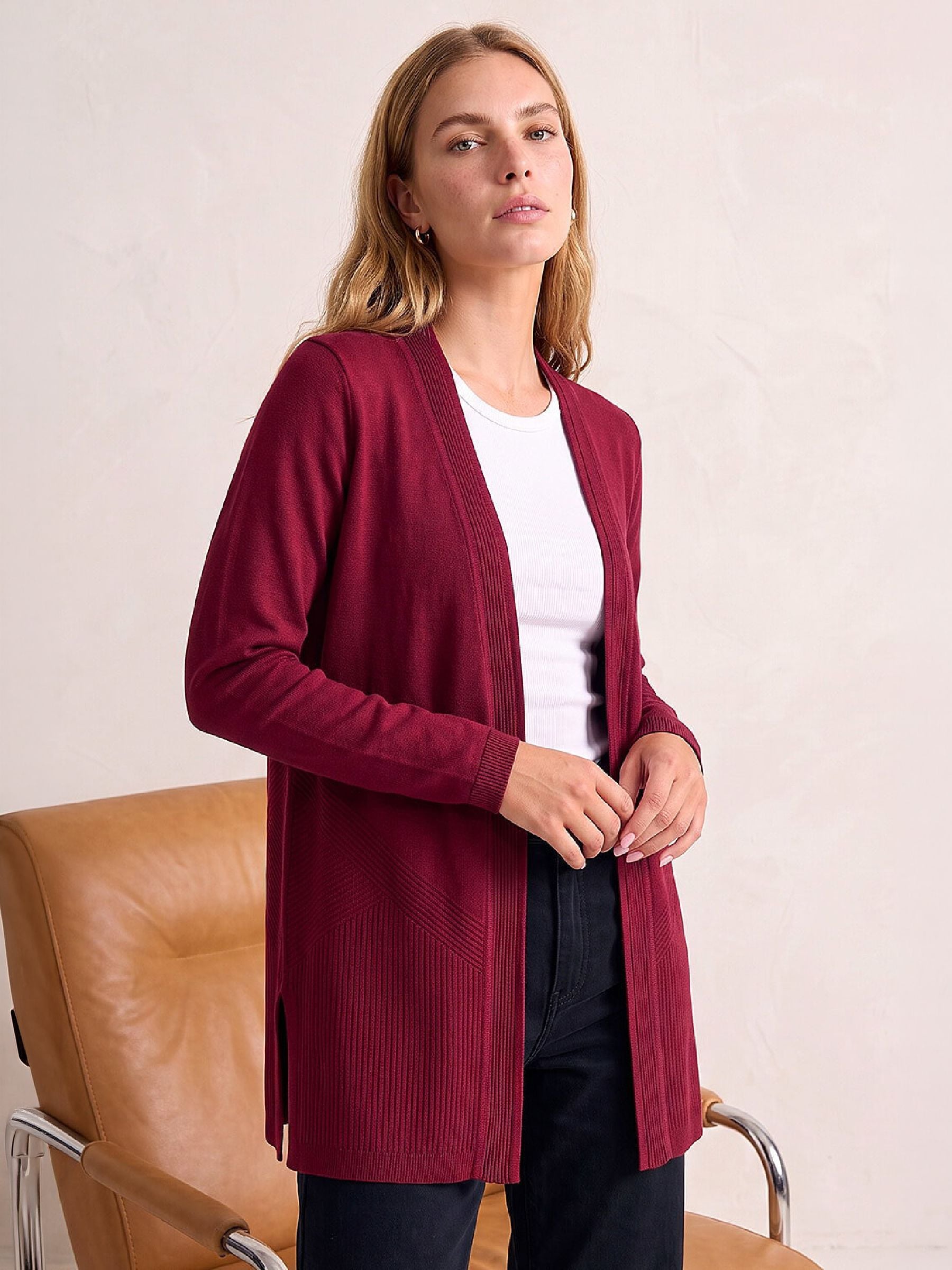 Roman Women's Burgundy Detailed Rib Cardigan In | Size: 20 - Image 2