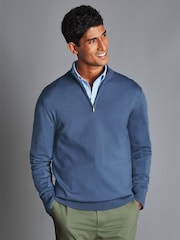 Charles Tyrwhitt Blue Pure Merino Quarter Zip Jumper - Image 1 of 3