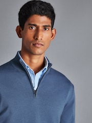 Charles Tyrwhitt Blue Pure Merino Quarter Zip Jumper - Image 2 of 3