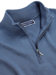 Charles Tyrwhitt Blue Pure Merino Quarter Zip Jumper - Image 3 of 3
