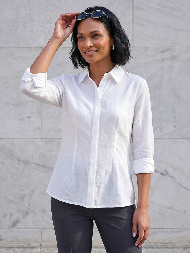 Roman White Textured Seam Detail Shirt - Image 1 of 4 Roman White Textured Seam Detail Shirt - Image 1 of 4