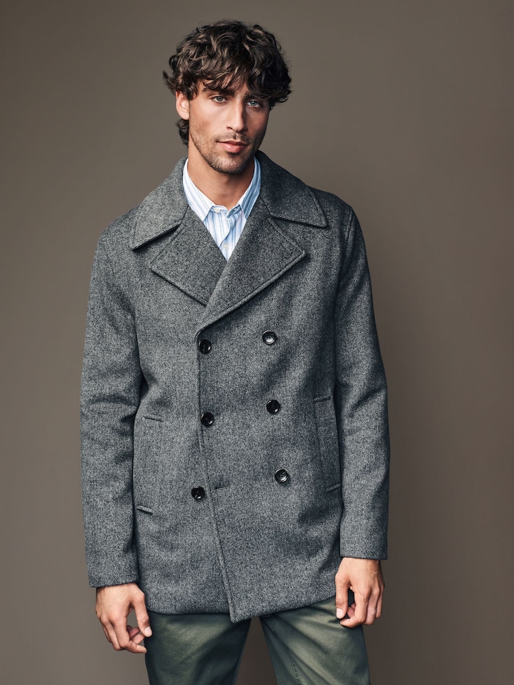 Charcoal Grey Soft Touch Peacoat with Wool - Image 1 of 11