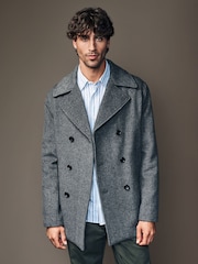 Charcoal Grey Soft Touch Peacoat with Wool - Image 3 of 11
