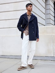 Navy Blue Soft Touch Peacoat with Wool - Image 2 of 10
