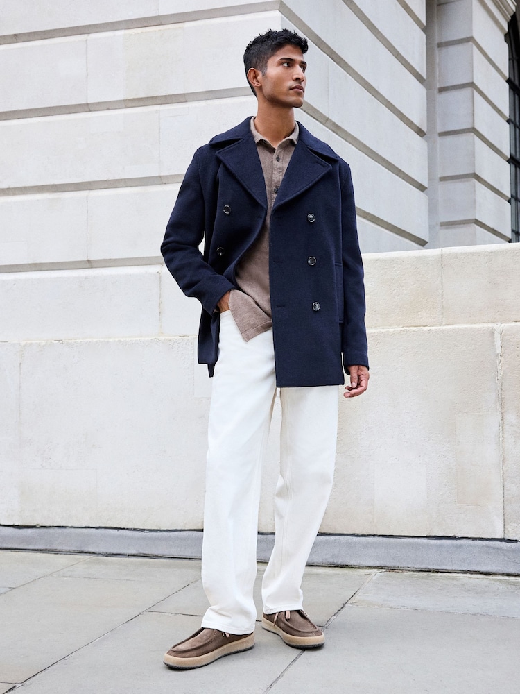 Navy Blue Soft Touch Peacoat with Wool - Image 2 of 10