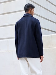Navy Blue Soft Touch Peacoat with Wool - Image 3 of 10