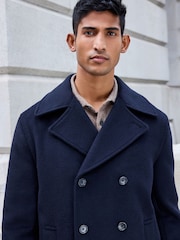 Navy Blue Soft Touch Peacoat with Wool - Image 4 of 10