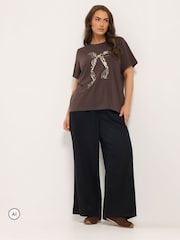 Yours Curve Brown Leopard Bow Cotton T-Shirt - Image 2 of 6