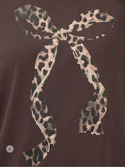 Yours Curve Brown Leopard Bow Cotton T-Shirt - Image 6 of 6
