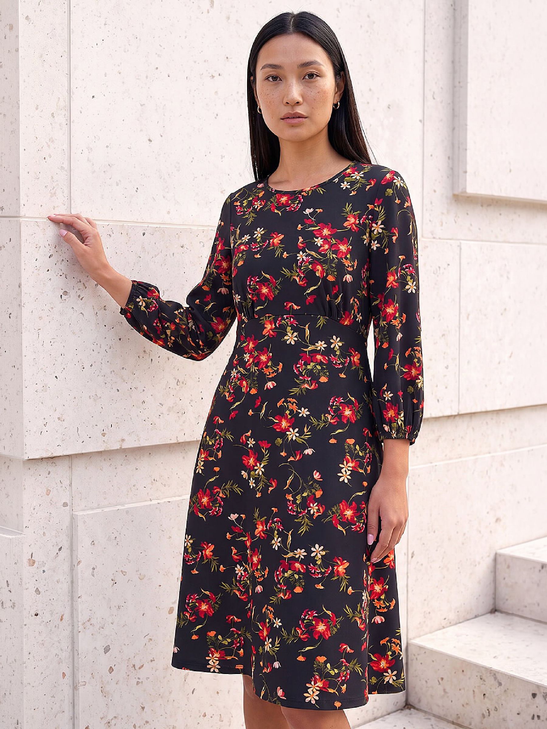 Roman Women's Floral Print Short Dress in Black | Size: 20 - Image 4