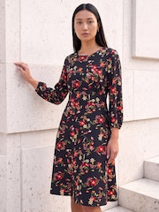 Roman Red Floral Print Short Dress - Image 1 of 4