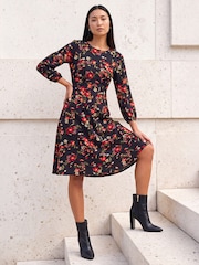 Roman Red Floral Print Short Dress - Image 2 of 4