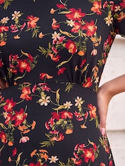 Roman Red Floral Print Short Dress - Image 4 of 4