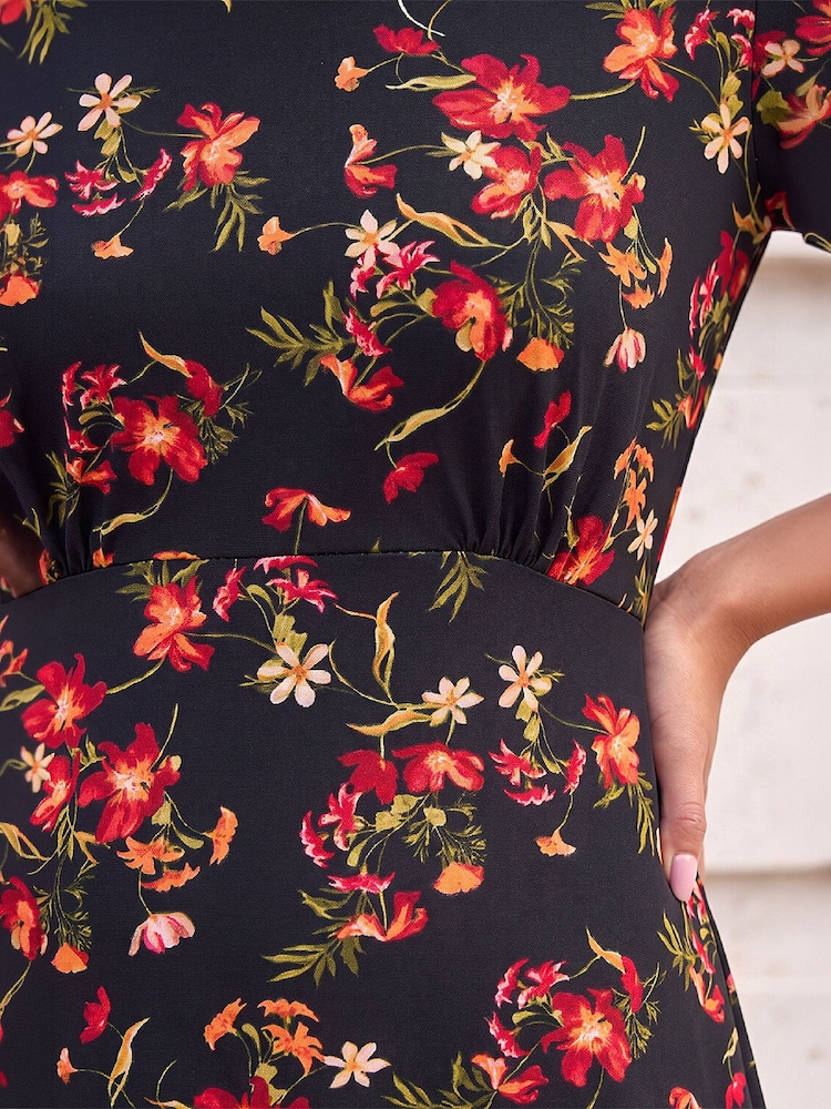 Roman Red Floral Print Short Dress - Image 4 of 4 Roman Red Floral Print Short Dress - Image 4 of 4