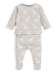Mamas & Papas Giraffe 100% Cotton Textured Brown 2 Piece Set - Imaginea 1 din 4