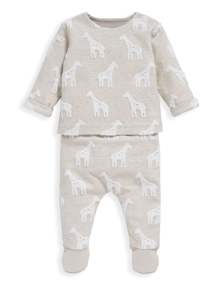 Mamas & Papas Giraffe 100% Cotton Textured Brown 2 Piece Set - Imaginea 1 din 4