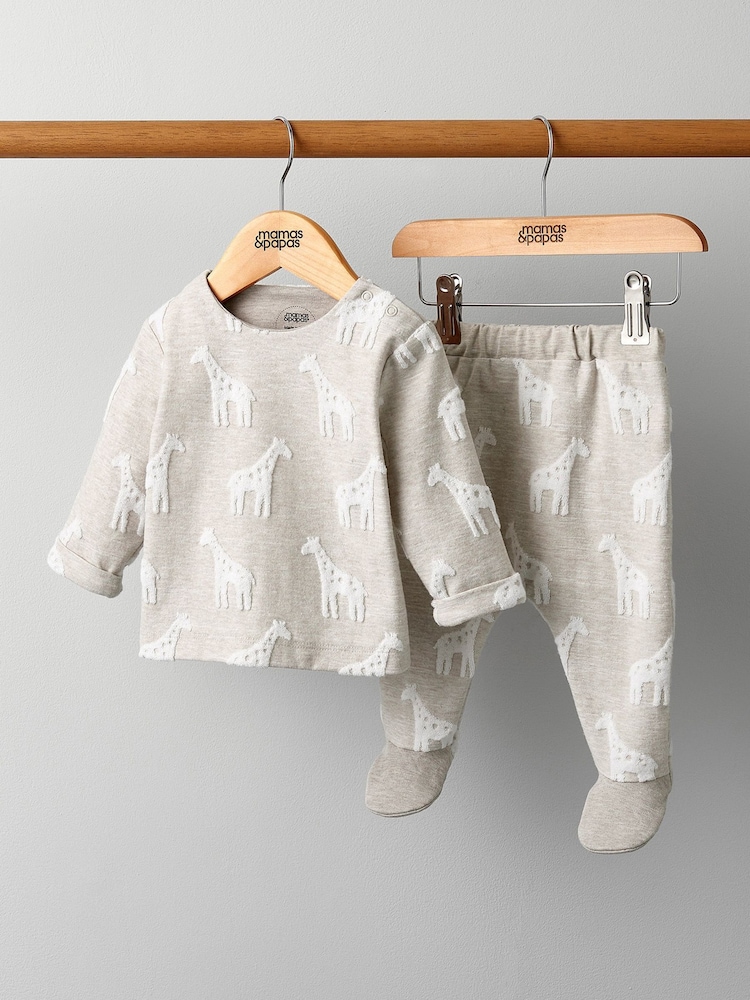 Mamas & Papas Giraffe 100% Cotton Textured Brown 2 Piece Set - Imaginea 2 din 4