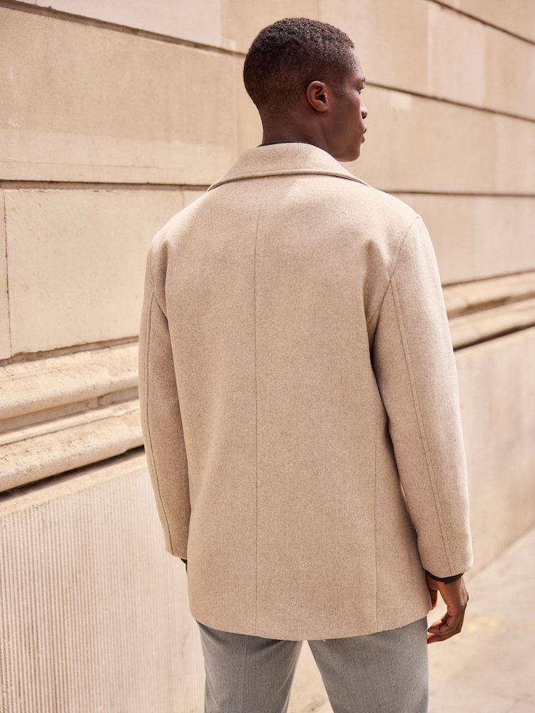 Neutral Soft Touch Peacoat with Wool - Image 2 of 9