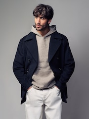 Black Soft Touch Peacoat with Wool - Image 1 of 10