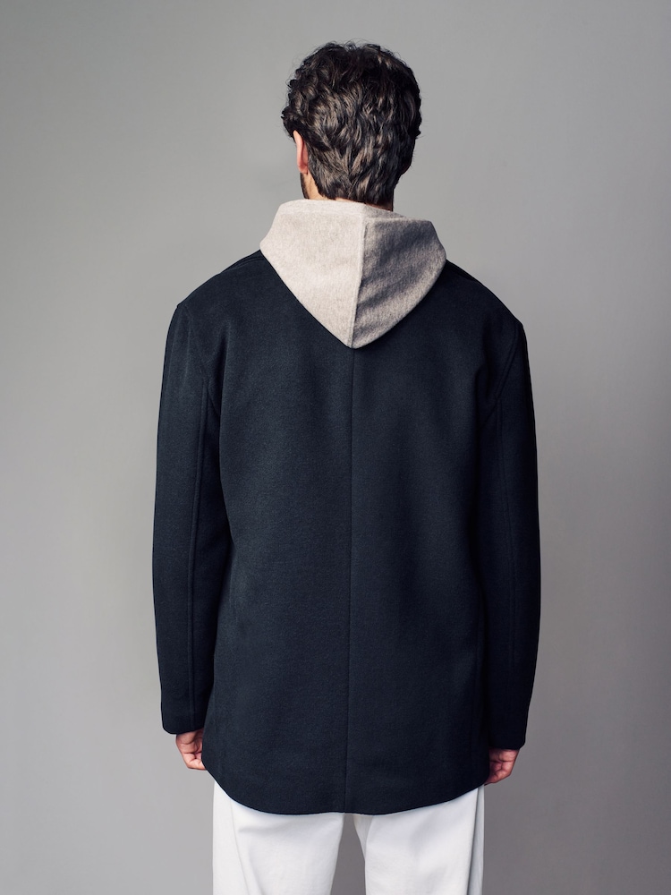 Black Soft Touch Peacoat with Wool - Image 2 of 10