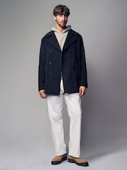 Black Soft Touch Peacoat with Wool - Image 3 of 10