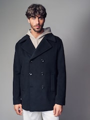 Black Soft Touch Peacoat with Wool - Image 4 of 10