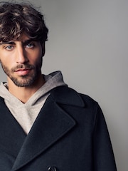 Black Soft Touch Peacoat with Wool - Image 5 of 10