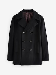 Black Soft Touch Peacoat with Wool - Image 7 of 10