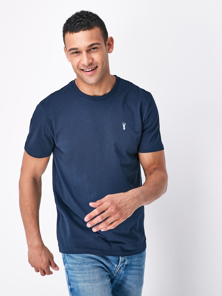 Navy Blue Regular Fit 100% Cotton Stag T-Shirt - Image 1 of 6