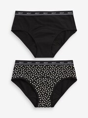 Black Spot Print Short Medium Flow Period Knickers 2 Pack - Image 1 of 8
