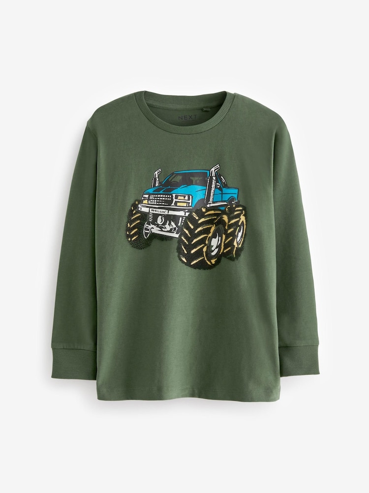 Green Monster Truck Long Sleeve Graphic T-Shirt (3-14yrs) - Image 1 of 3