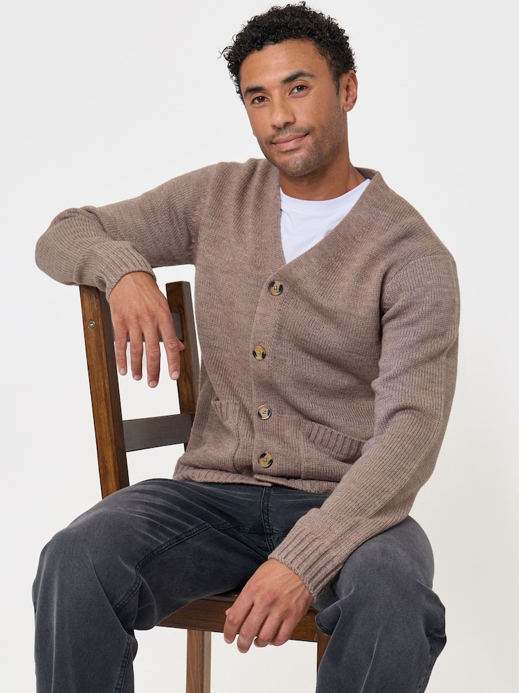 Threadbare Cream Wool Blend V-Neck Cardigan - Image 1 of 5 Threadbare Cream Wool Blend V-Neck Cardigan - Image 1 of 5