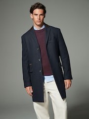 Navy Blue Wool Rich Epsom Coat with Cord Collar - Image 1 of 11