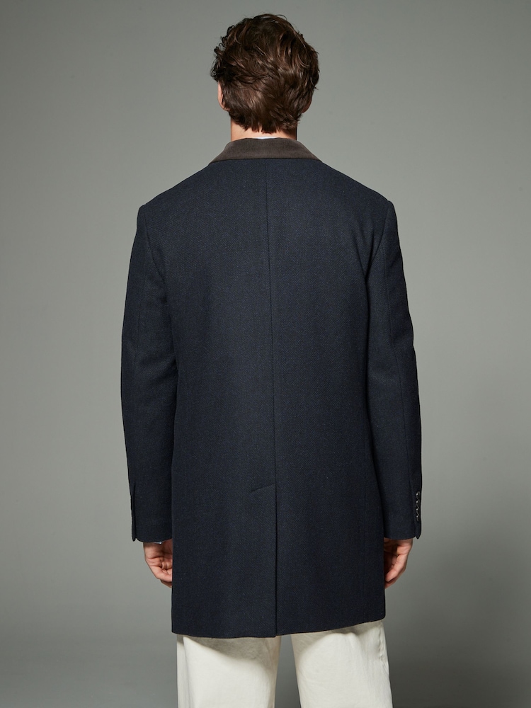 Navy Blue Wool Rich Epsom Coat with Cord Collar - Image 2 of 11