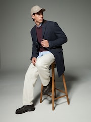 Navy Blue Wool Rich Epsom Coat with Cord Collar - Image 3 of 11