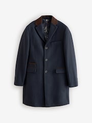 Navy Blue Wool Rich Epsom Coat with Cord Collar - Image 7 of 11