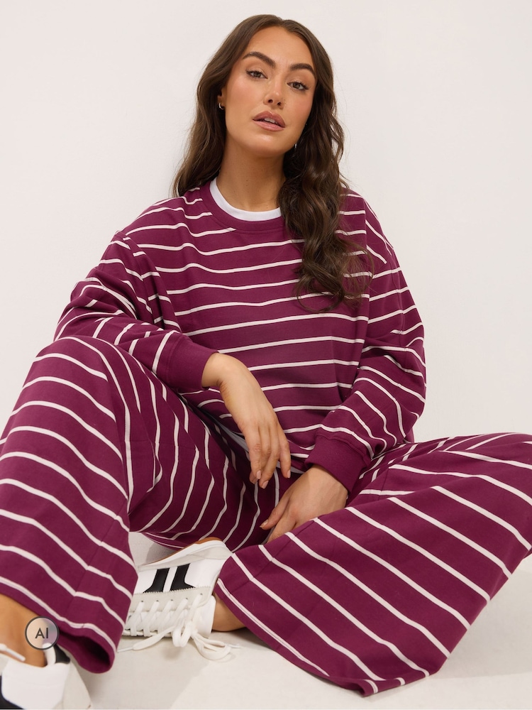 Yours Curve 2-In-1 Stripe Top & Trousers Co-Ord Set - Imagen 1 de 6