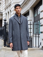 Charcoal Grey Wool Blend Mock Gilet Smart Epsom Overcoat - Image 1 of 10