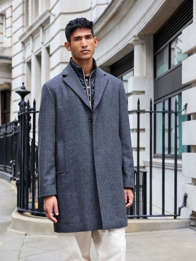 Charcoal Grey Wool Blend Mock Gilet Smart Epsom Overcoat - Image 1 of 10