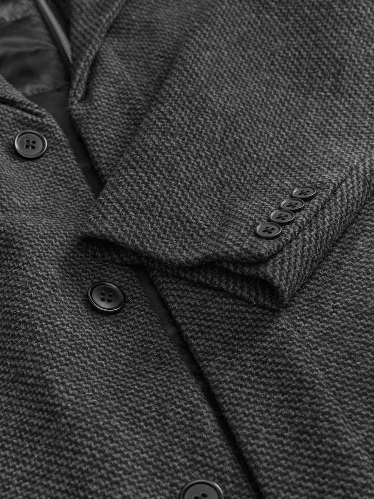 Charcoal Grey Wool Blend Mock Gilet Smart Epsom Overcoat - Image 10 of 10