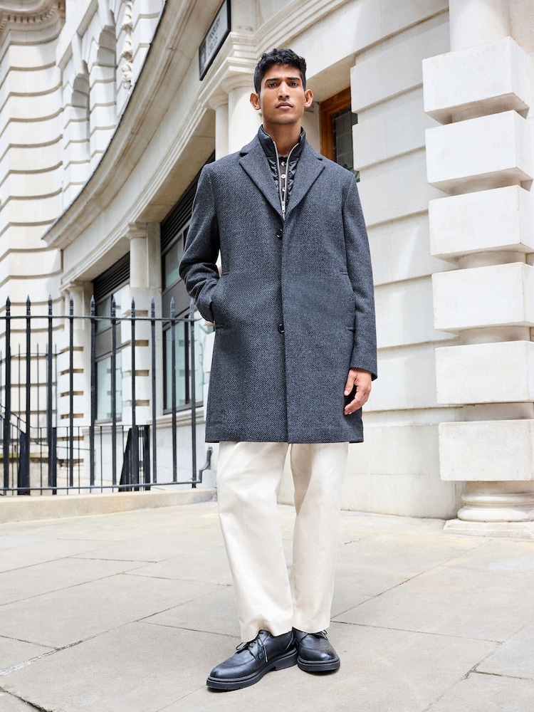 Charcoal Grey Wool Blend Mock Gilet Smart Epsom Overcoat - Image 2 of 10